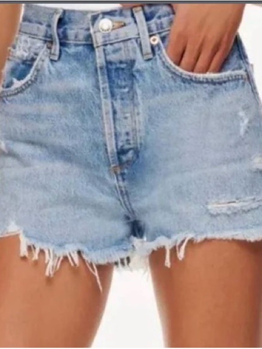 Agolde Light Blue Distressed High-Rise Denim Shorts